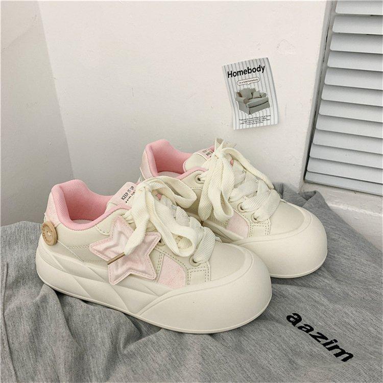 

Niche star board shoes женские ins tide 2024 летние новые толстые подошвы увеличивающие рост маленькие белые туфли дышащие универсальные спортивные туфли 35 розовый