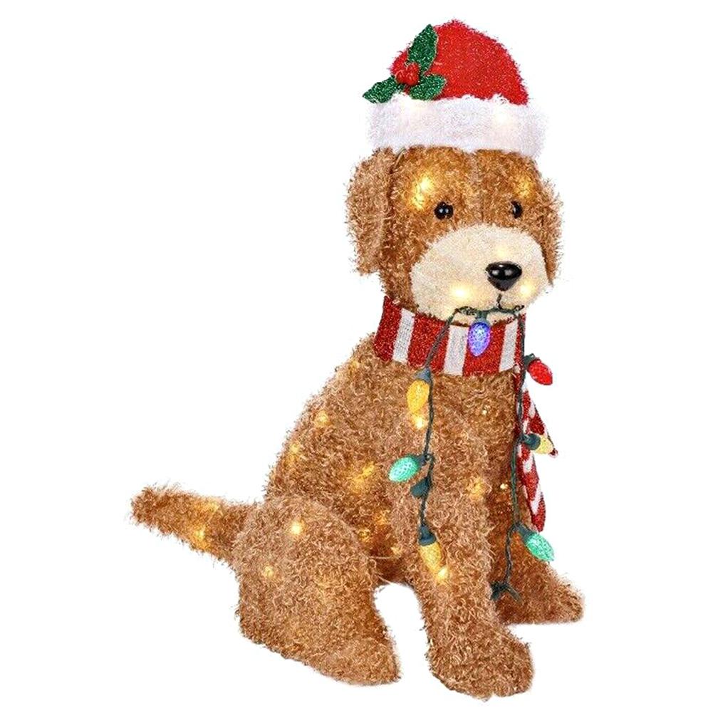 Winter Dog Decoration Waterproof Bright Lights Puppy Ornament Wearing Xmas Hat Acrylic for Home Garden Front Pathway Walkway