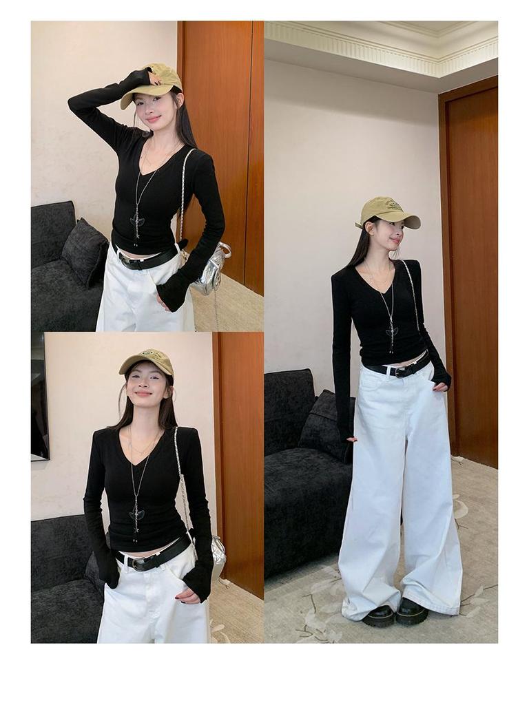 Women's Slim Fit V-Neck Long Sleeve Base Layer Top for Autumn/Winter 2025