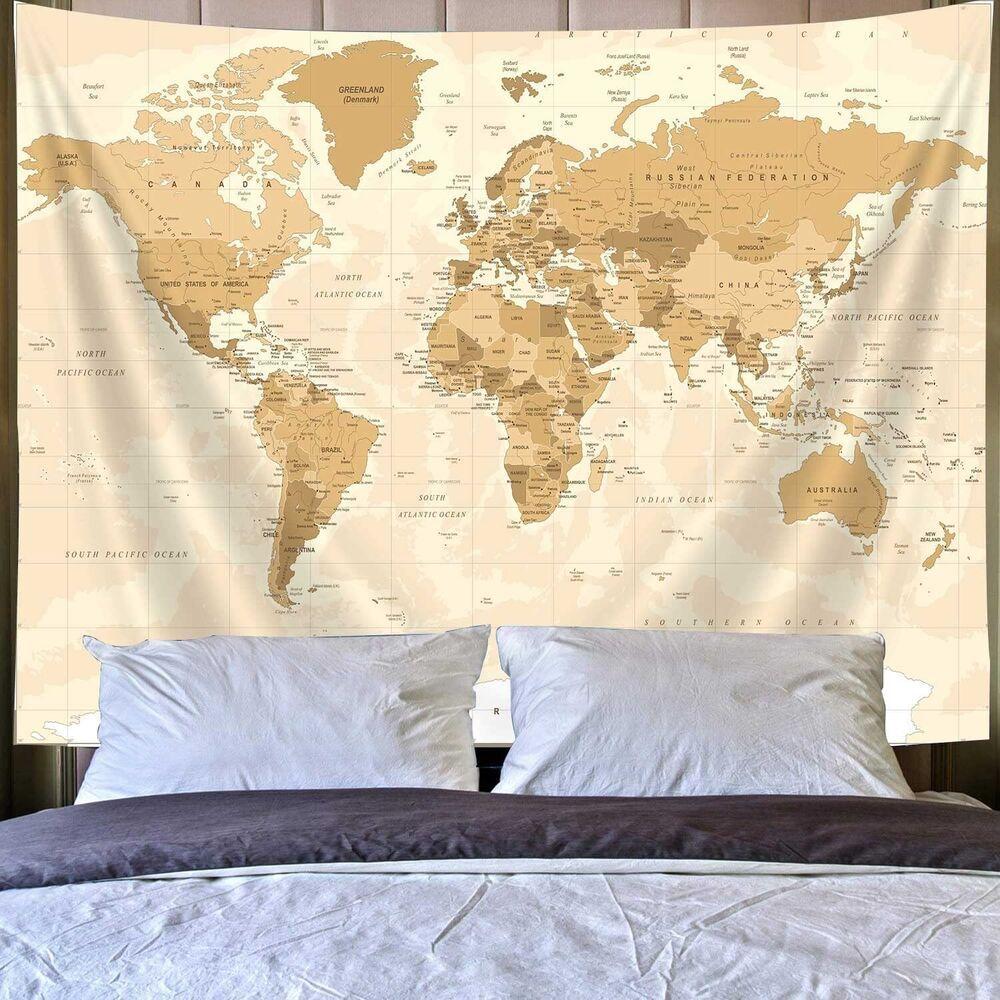 Medium-sized world map tapestry wall hanging 75x100