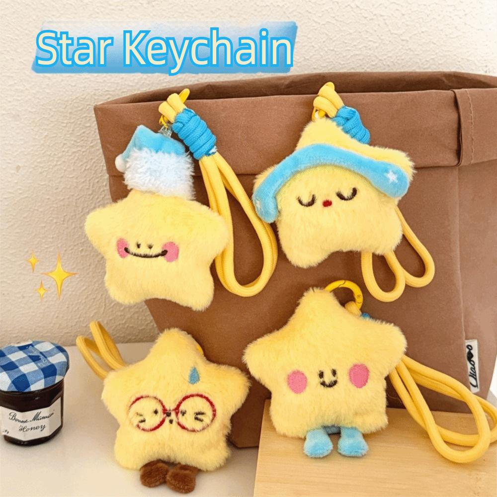 Soft Stars Keychains Cute Doll Couple Key Chain Kawaii Star Plush Key Chain  Bag Accessories