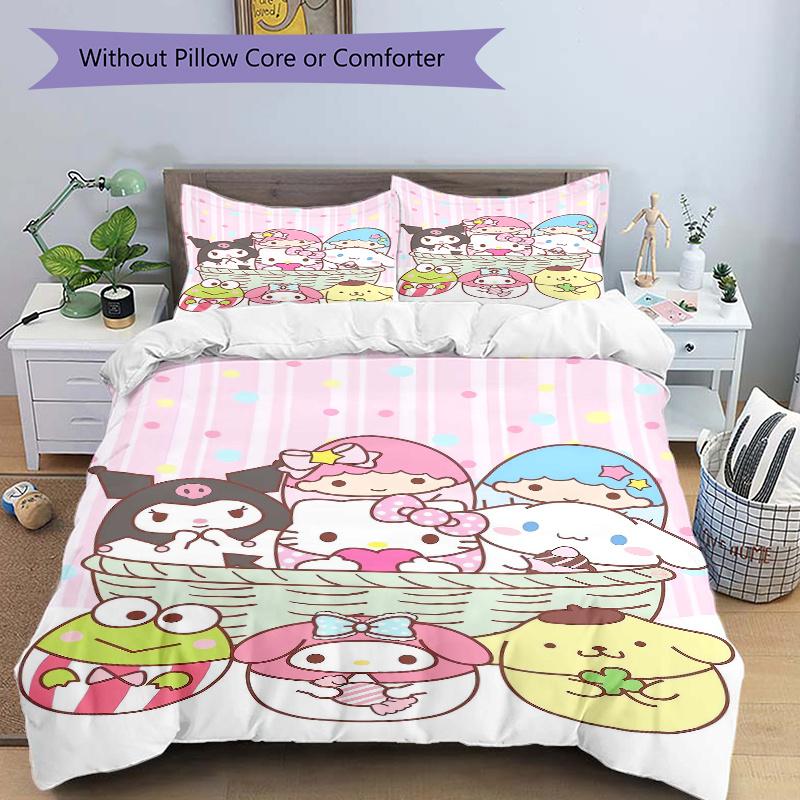 3pcs Dart Sanrio Character Design Print Bedding Set (1 Cover + 2 Pillowcases, Without Inserts), Soft and Comfortable W024