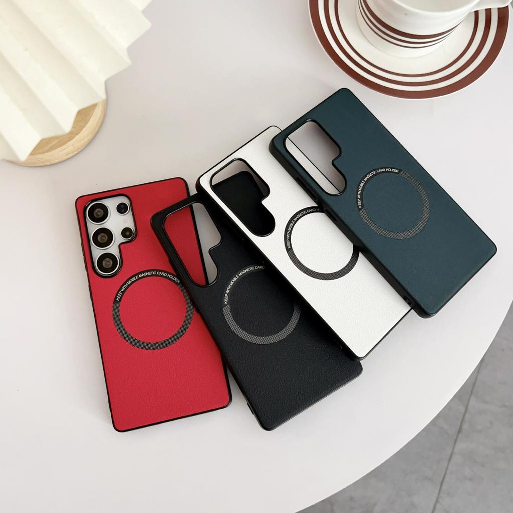 For Samsung Galaxy S25 Ultra Case Compatible with MagSafe Anti-Drop PU Leather+TPU Cover