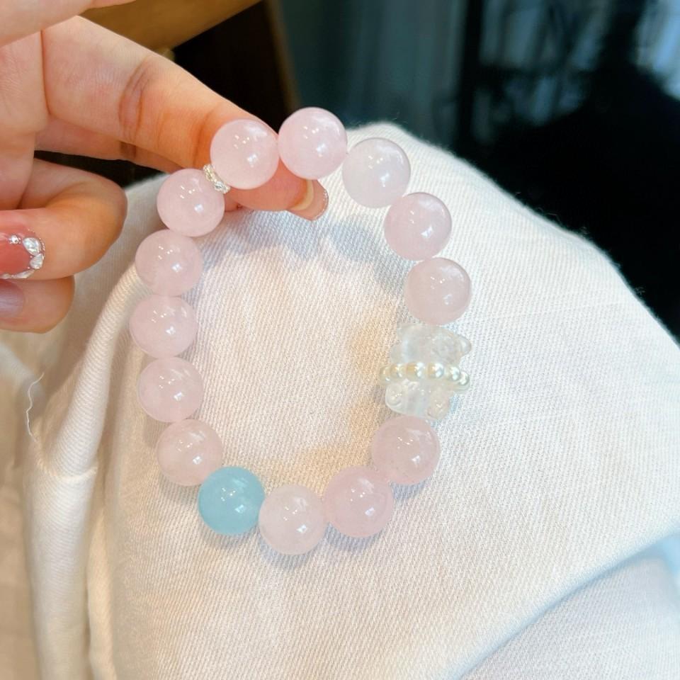 25 New natural powder crystal white crystal bear bracelet design is full of Douyin explosion