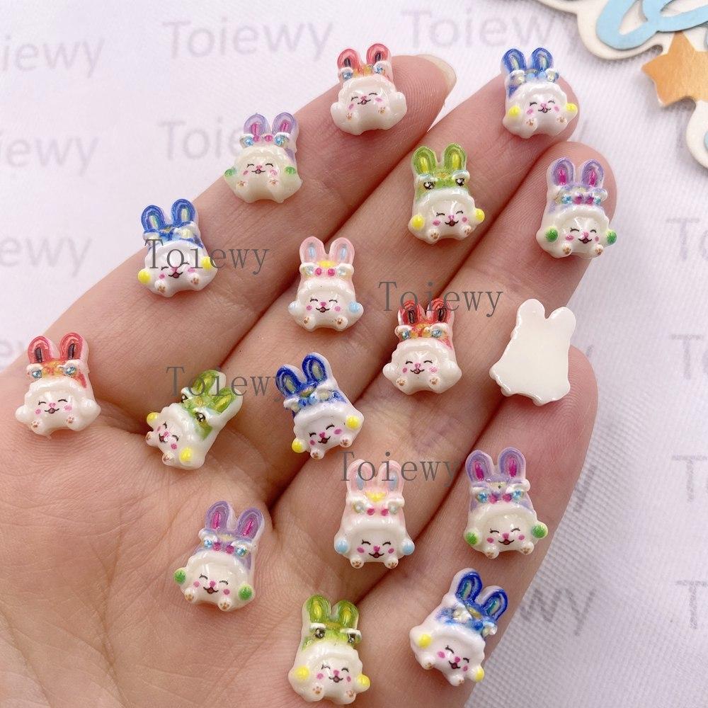 50pcs Resin Colorful Mini Kawaii Cartoon Rabbit Art Nail Flat back Stone Applique DIY Wedding Scrapbook Decor Crafts Accessories