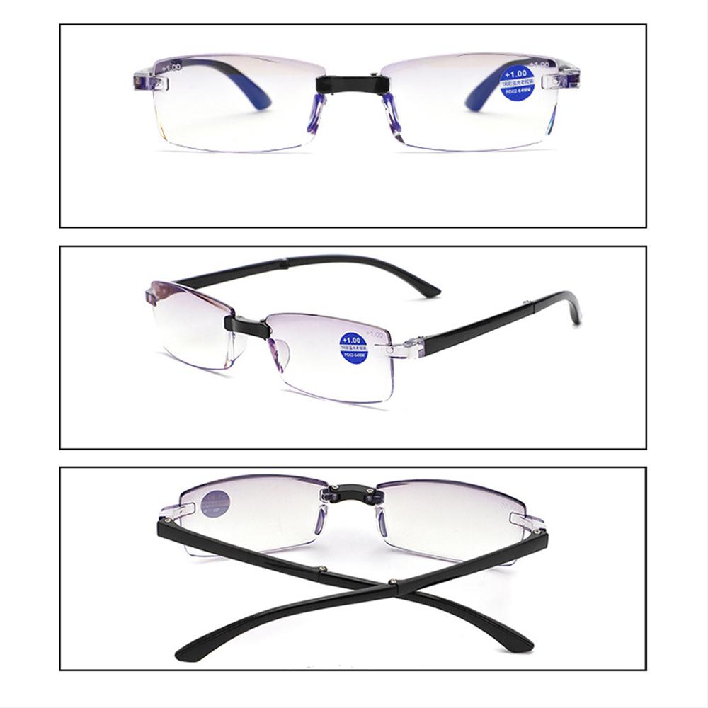 

!!Two Pairs!! Foldable Portable Reading Glasses Women Men Nose Pad Rimless High Quality Frame Anti Blu Anti Fatigue +0.75 To +4 +2.25