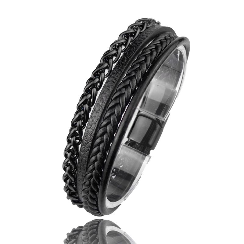 

High Quality Stainless Steel Leather Bracelets For Men Six Color Punk Curb Cuban Link Chain Bracelets On the Hand Jewelry Gifts 23cm