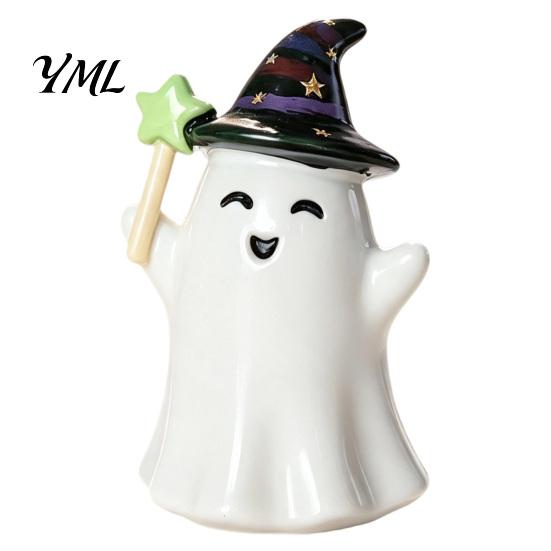 Halloween Ghost Decor Resin Figurine, Creepy Witch Hat Statue, Statue Pumpkin Reading Ornament for Holiday Party Decoration Desktop