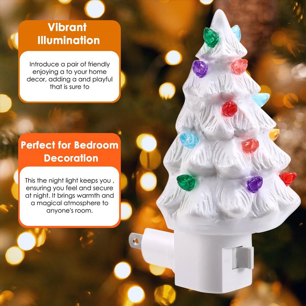 BHBL Christmas Tree Night Light Plug In Christmas Decorative Tree Resin Decorative Tree Light for Bedroom Living Room US Plug