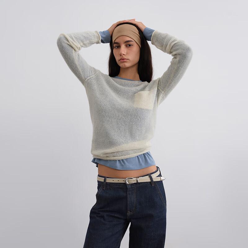 ZIELONY Pasek Damski Dopasowany Przezroczysty Dzianinowy Top z Mieszanki Wełny