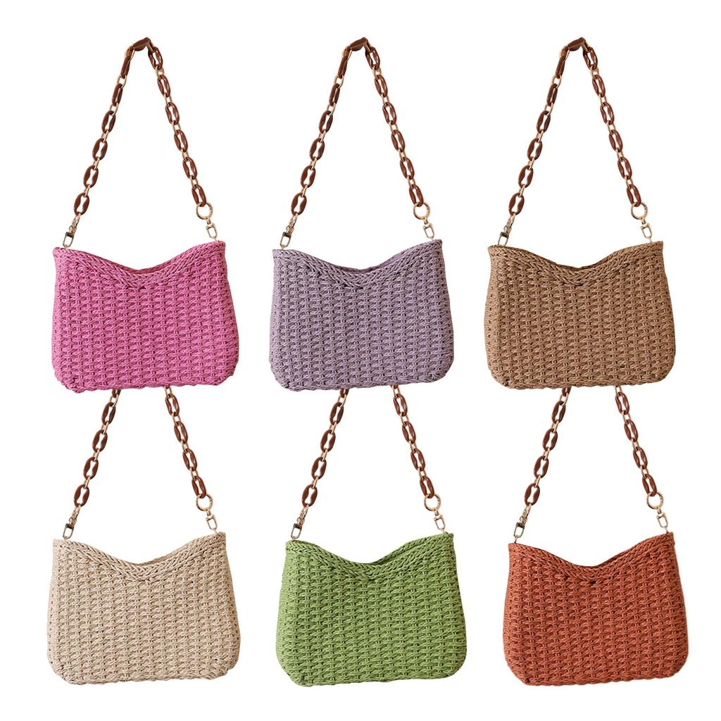 Straw Woven Shoulder Bag For Women Small Summer Beach Travel Crossbody Handbag Classical Satchel Purse