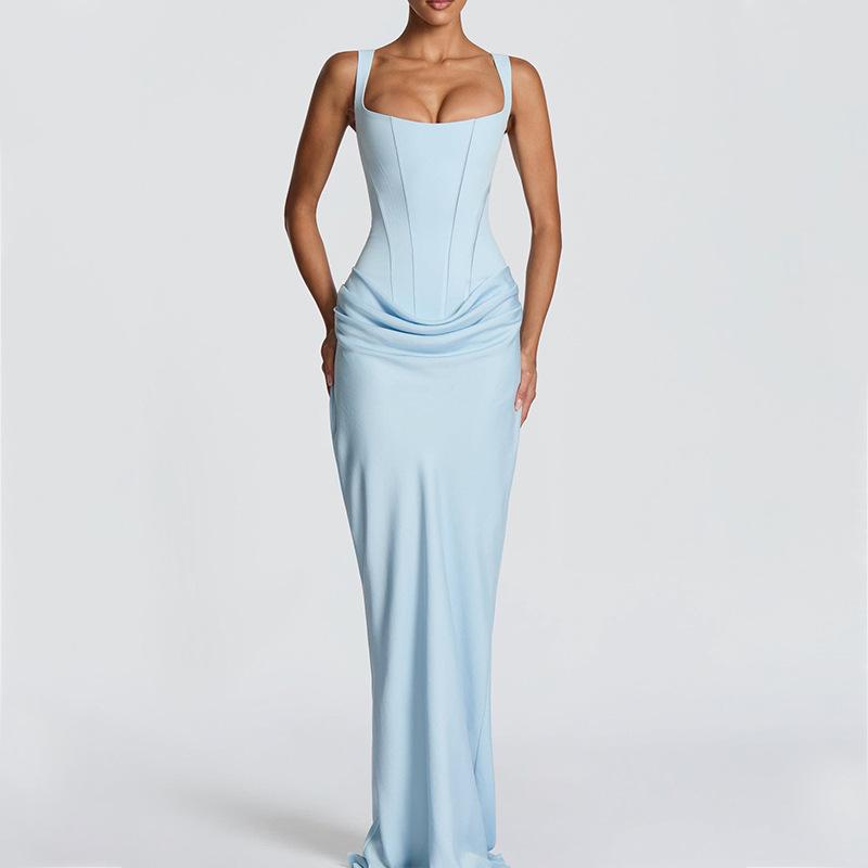2025 spring and summer new cross-border Amazon women's dress low-cut suspender long dress mopping the floor and showing thin sequined dress
