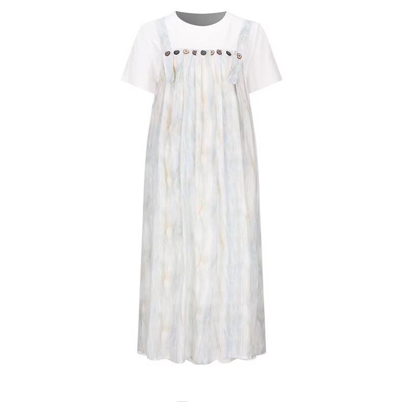 Plus Size Tie-Dye Maternity Strap Dress - 9 Sizes, Summer Two-Piece Look, Loose and Slimming for Late Pregnancy