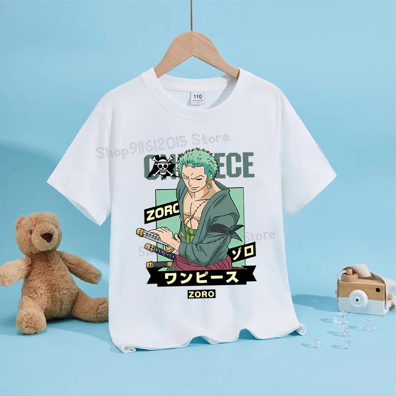 Anime Luffy Zoro Boy T Shirt One Piece Short Sleeve White Tops Summer Children Clothes Toddler Cotton Tee Shirts Baby Clothing