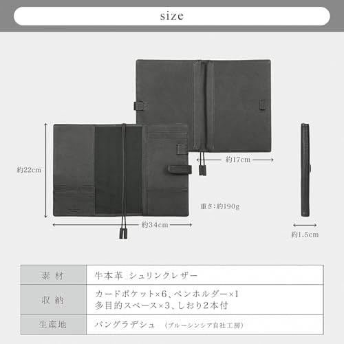 [BLUE SINCERE] A5 Genuine Leather Slim Notebook Cover, Holds 2 Books, Fits College Notebooks, Includes Pen Holder, Bookmark, and Card Slots, Available