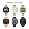 Mens Square Chronograph Watches Stainless Steel Wrist Watch with Date Luminous Hands Waterproof