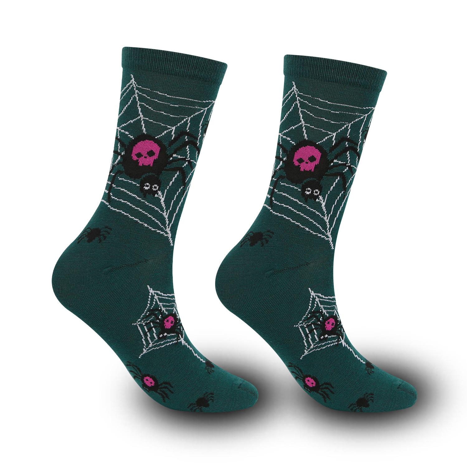 

Halloween Casual Women Socks Creative Cosplay Hip Hop Novelty Harajuku Bone Spider Web Male Skateboard Couple Long Socks 1pair зелёный