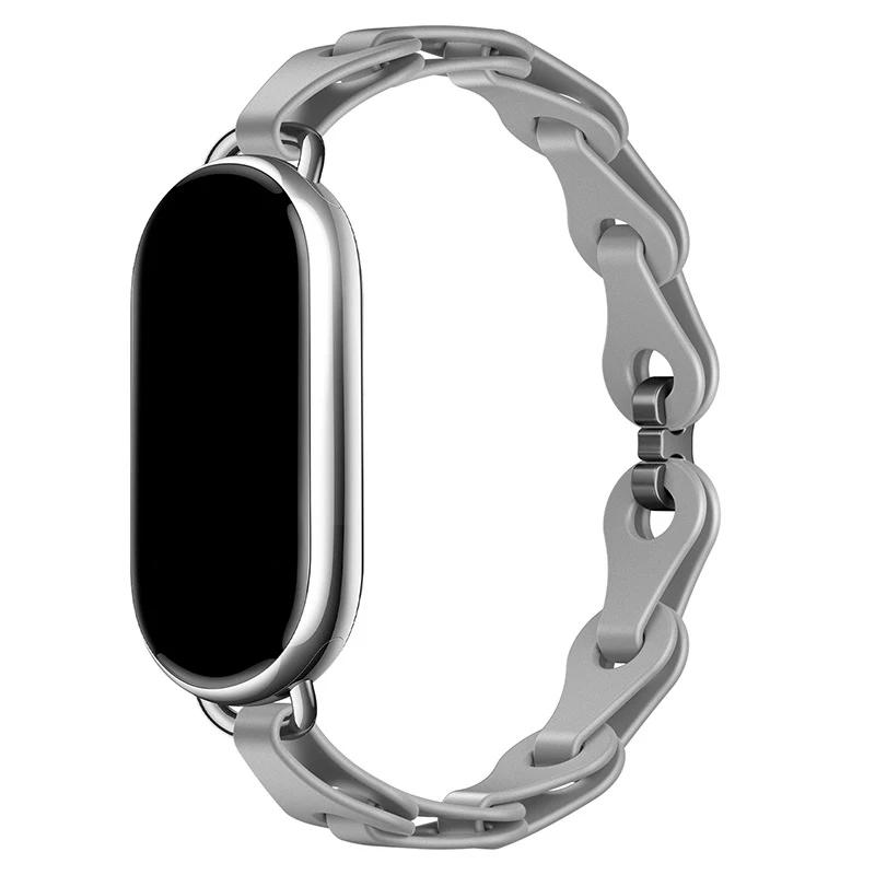 Rubber Strap for Xiaomi Mi Band 8 Stainless Steel Buckle Bracelet for Miband 8 NFC Fashion Lady Style Replacement Silicone Band