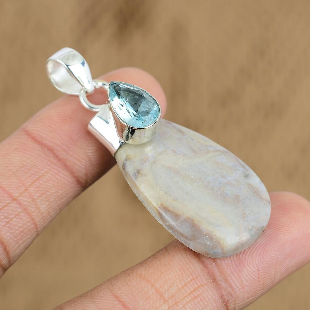 Natural Polychrome Jasper Gemstone Pendant 925 Sterling Silver Jewelry For Women