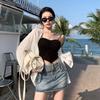 Thin Long Sleeve Sunscreen Shirt Woman Back Split Lace Up White Shirts Women Casual Loose Holiday Beach Blouse