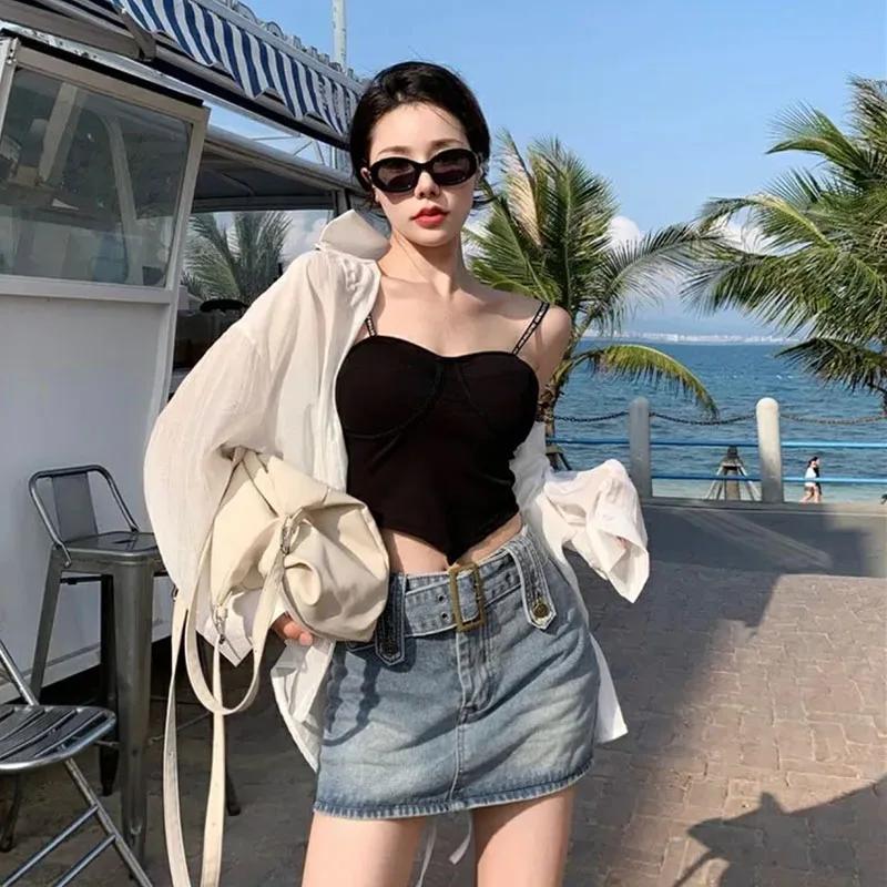 Thin Long Sleeve Sunscreen Shirt Woman Back Split Lace Up White Shirts Women Casual Loose Holiday Beach Blouse