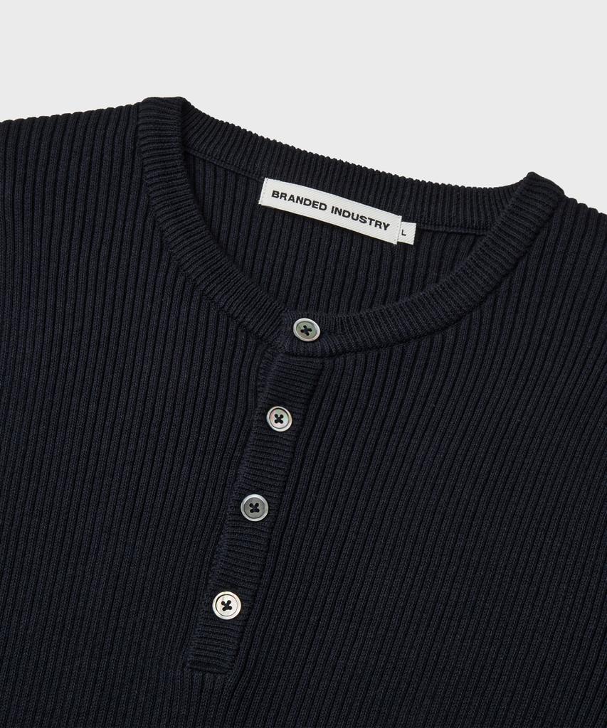 Beulaendideu Hard Twist Ribbed Henley Neck Half Knit [Ink Navy]
