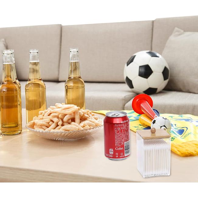 Tbestmax 12 OZ Cotton Swab/Ball/Pad Holder, Qtip Apothecary Jar, Clear Bathroom Containers Dispenser for Storage 4 Pack Wood Lids