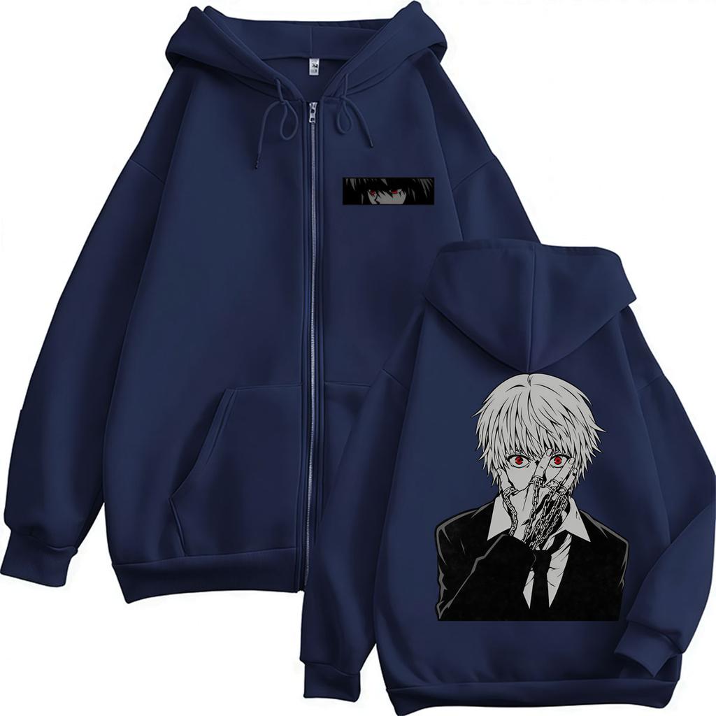 Anime Hunter X Hunter Kurapika Potisk Mikina na zip Hip Hop Móda Manga 90. léta Vintage Mikina Nadměrná Fleece Ležérní Bundy