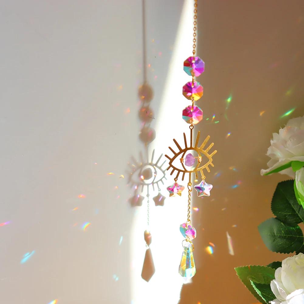 Crystal Wind Chime Moon Sun Catcher Diamond Prisms Pendant Dream Catcher Rainbow Chaser Hanging Drop Home Garden Decor Windchime
