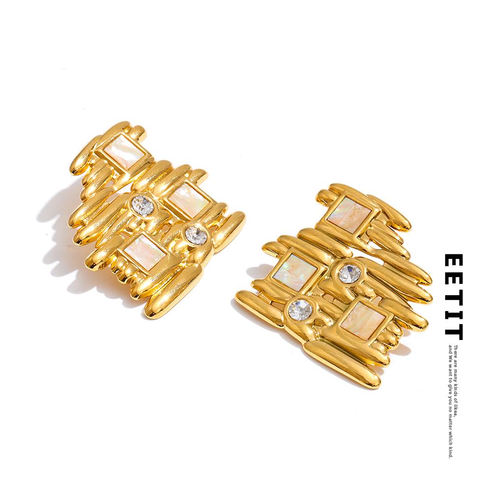Eetit Stylish Unique Stainless Steel Zirconia Geometric Stud Earrings Trending 2025 Trade Jewelry Tarnish Resistant