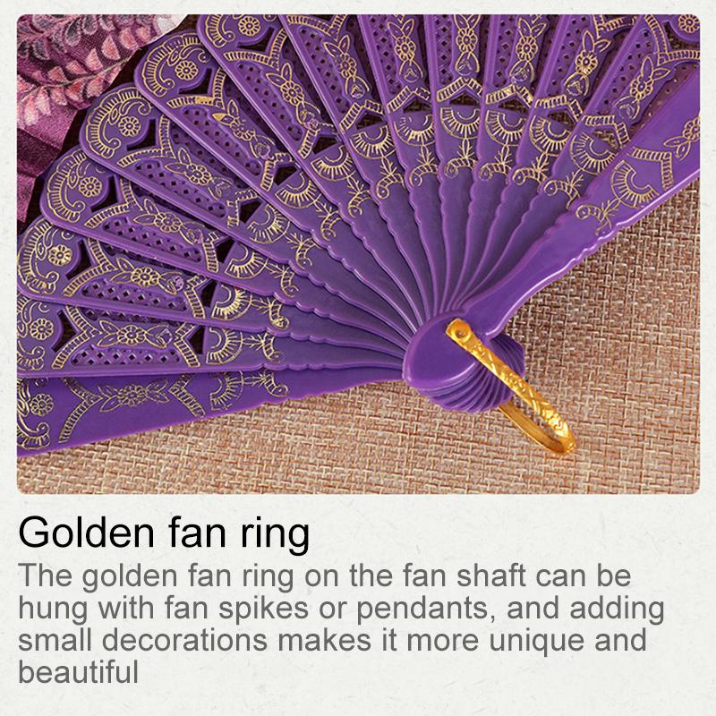 1Pc Flower Pattern Elegant & Luxurious Folding Fan Vintage Dance Fan Fashion Chinese Style Hand Held Stamping Design