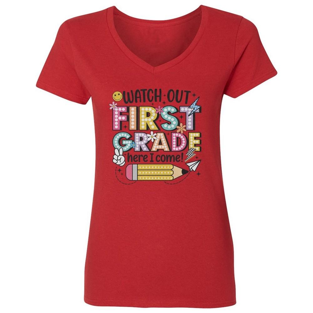 First Grade Here I Come - Back to School Fun Graphic Ladies  V-Neck Tshirt Unisex T-Shirt L
