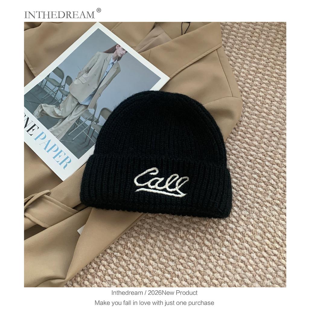 Ins Embroidery Letter Knitted Hat Children's Autumn and Winter New Warm Ear Protection Versatile Wool Hat Big Head Circumference