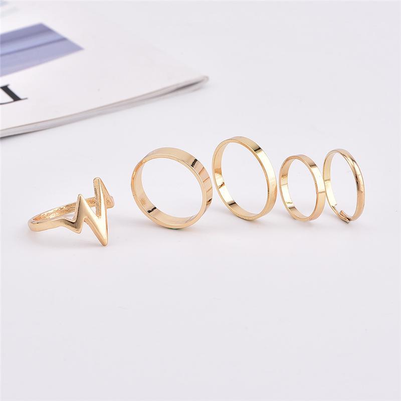 5Pcs ECG Lightning Wave Pattern Adjustable Finger Ring Set Women Accessories Girl Gift Mujer Jewelry