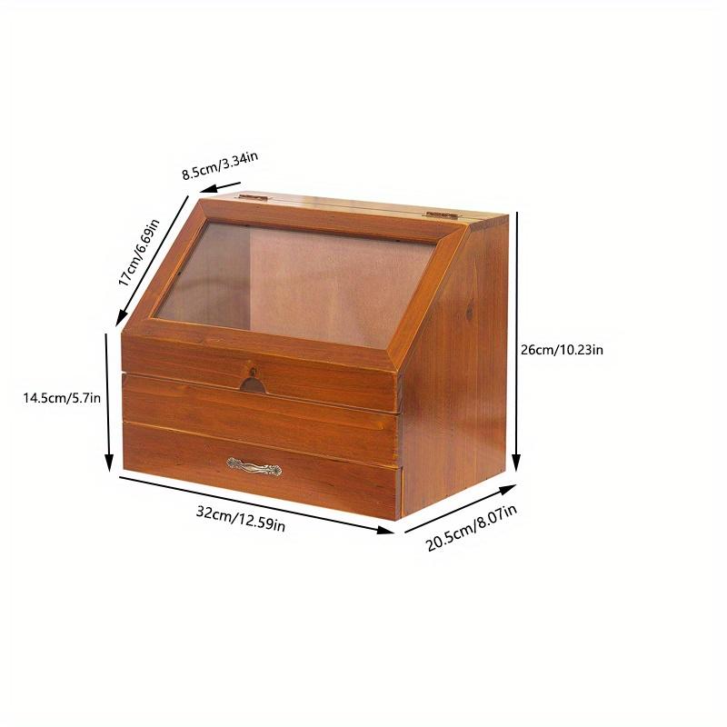 35*27*23cm1pc Vintage Women's Jewelry Wood Drawer Storage Box with Glass lid,Nordic Retro Style Dust-proof Sorting Makeup Cabinets.