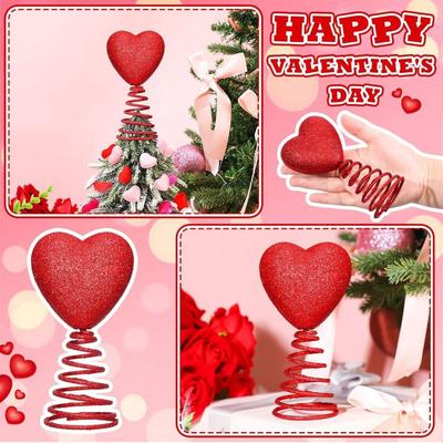 Creatieve 5-inch Valentijnsdag Decoraties Mini Spiraalveer Hart Boom Topper Herbruikbaar Glitter Feestornament Woondecoratie