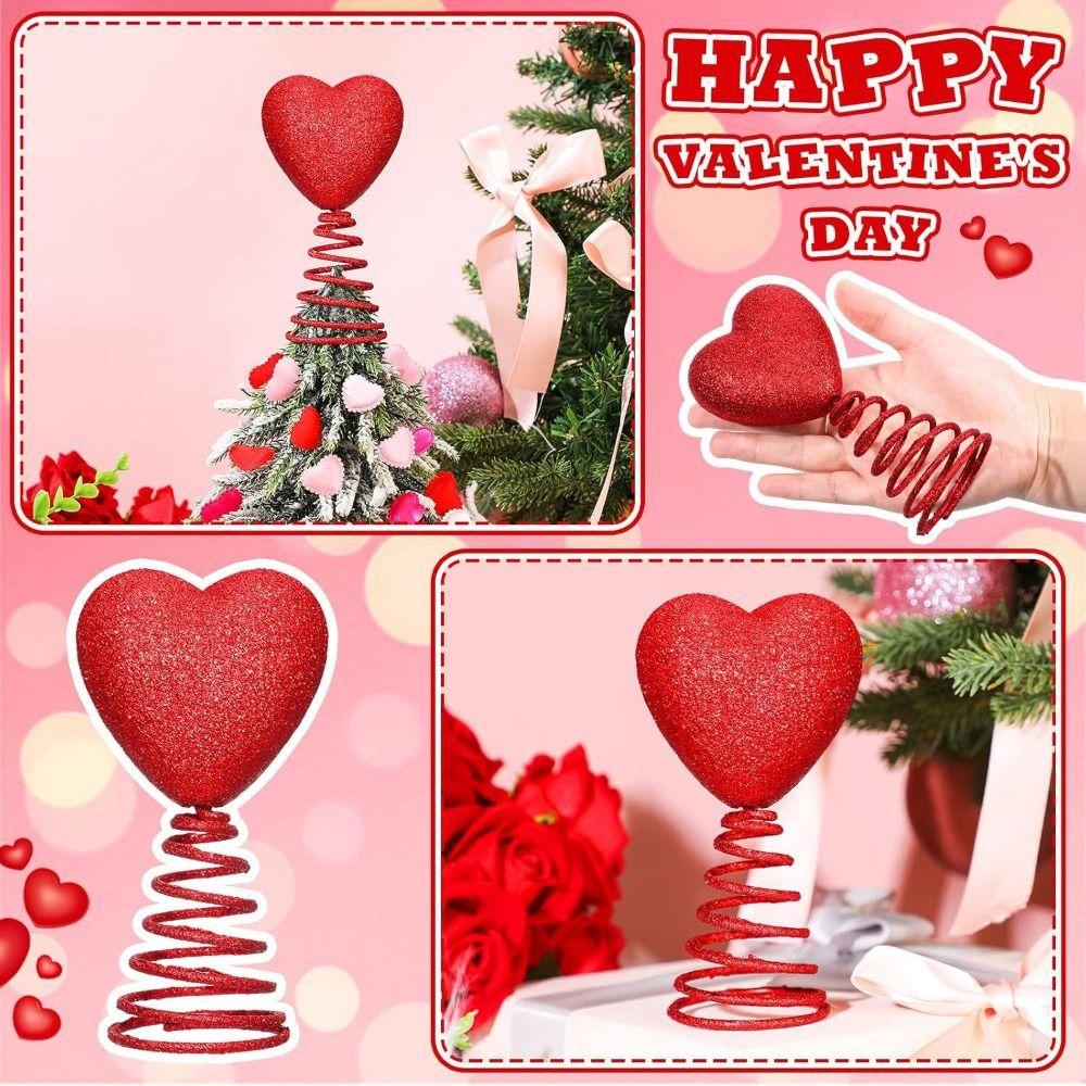Creative 5 Inch Valentines Day Decorations Mini Coil Spring Heart Tree Topper Reusable Glitter Holiday Ornament Home Decoration