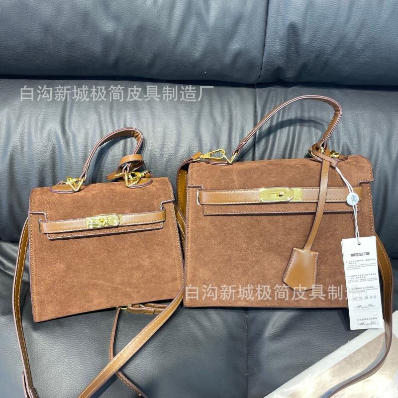 Vintage Matte Portable Suede Kelly Bag Velvet Platinum Bag Autumn and Winter New Fashion Shoulder Ellyag