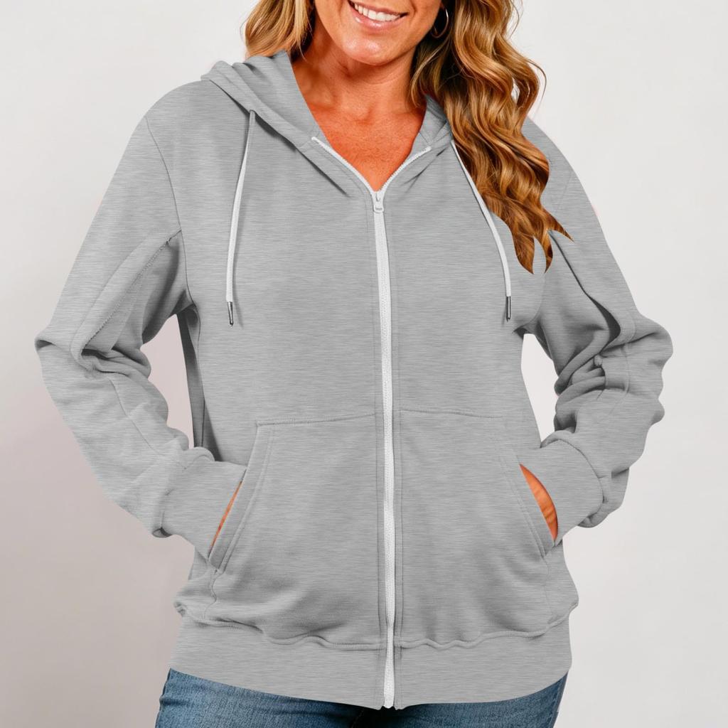 Women's Full Zip Hoodie with Thumb Holes and Drawstring Hood