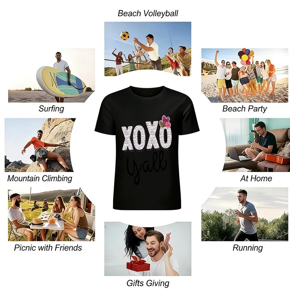 XOXO Y'all Heart Print Casual Top Retro American Style Versatile T-Shirt Pure cotton T-shirt