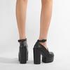 Gdgydh Black Platform Mary Jane for Women with Buckle High Heel Shoes Comfort Nightclub Shoes Block Heels Ankle Strap