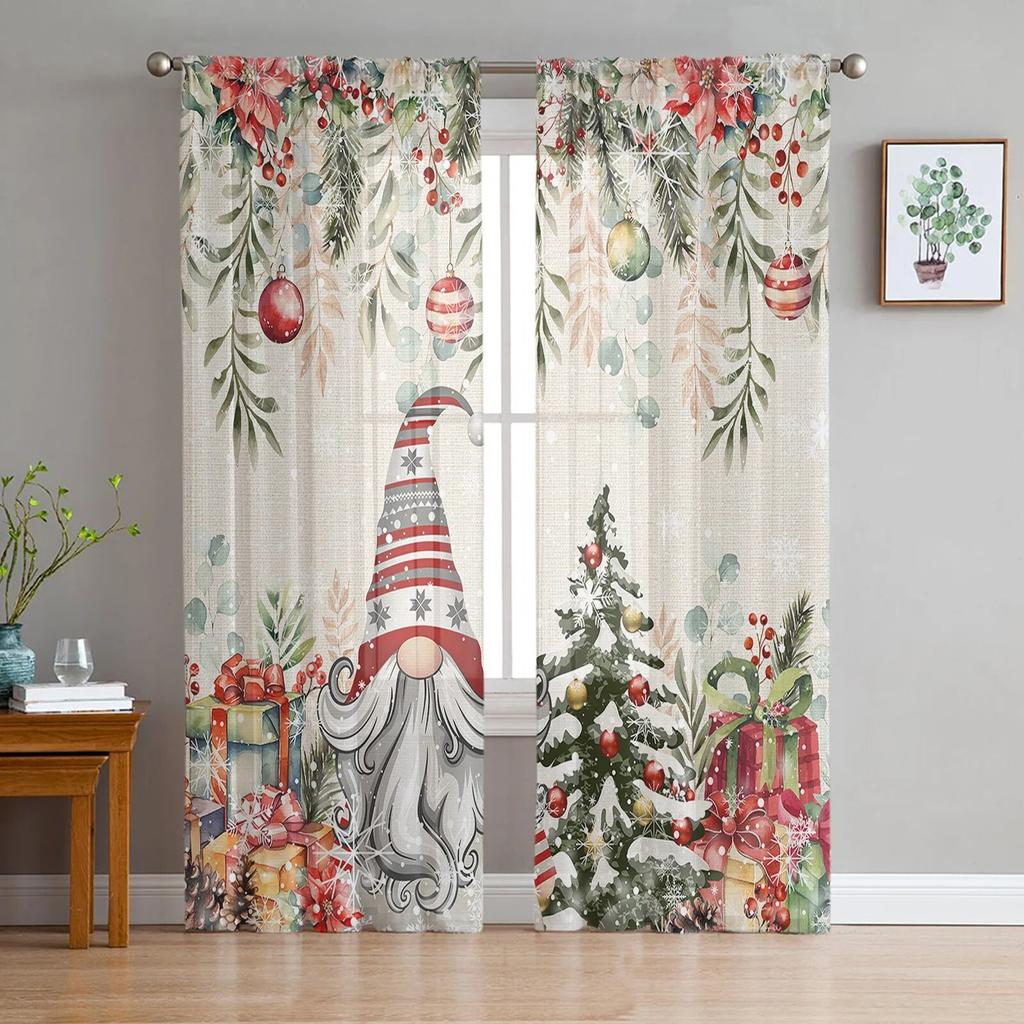 Christmas Snow Land Tree Snowflake TCurtains For Living Room Bedroom Kitchen Decoration Window Tulle Curtain