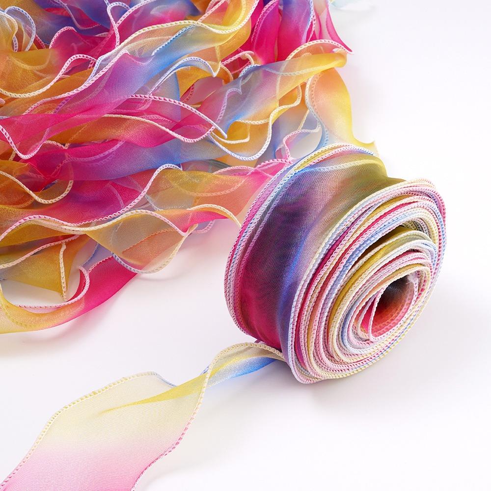 10 Yards Length Organza Ribbon Gradient Colored Lace Ribbon Ribbons Satin Ribbon  Bow Material