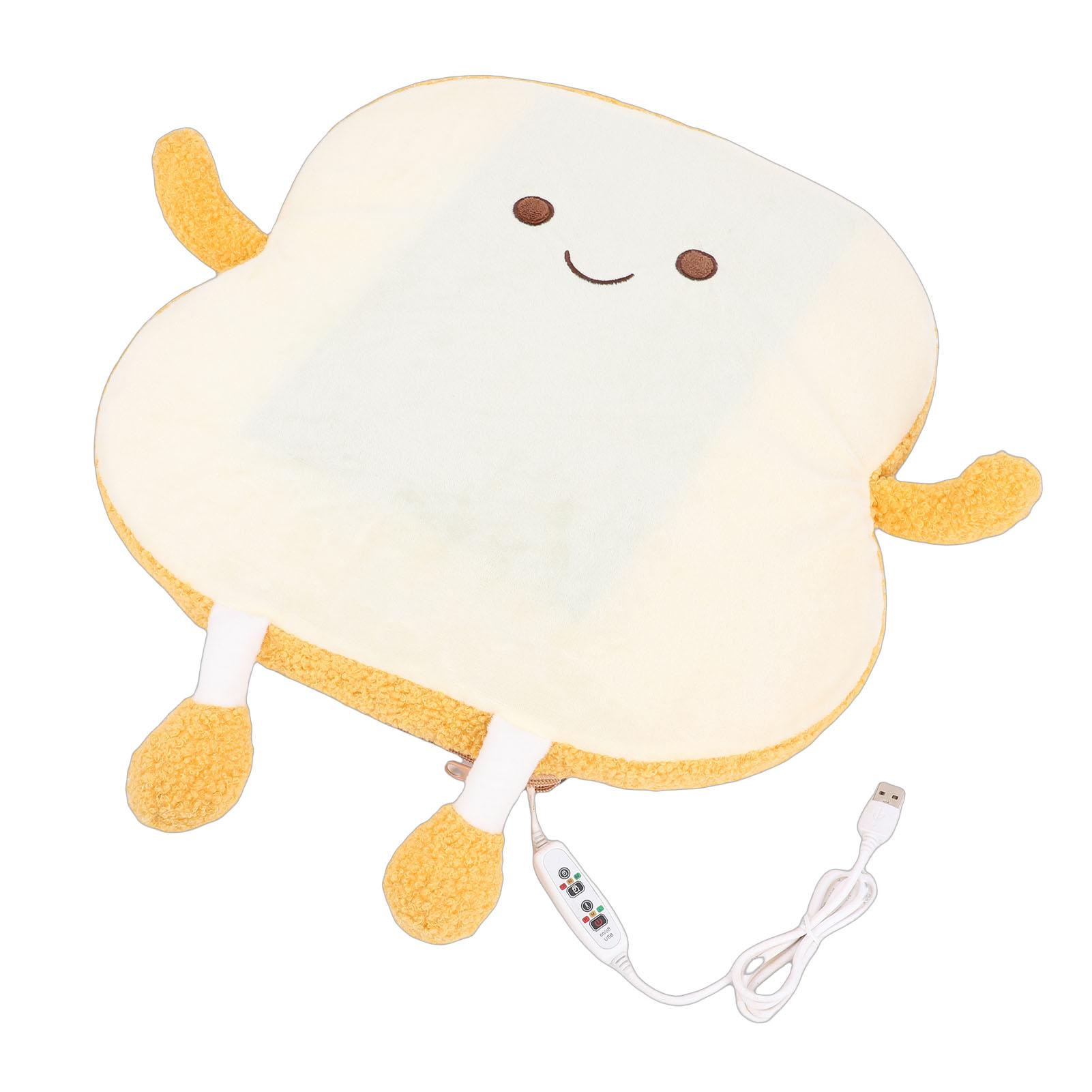 

USB Heated Seat Cushion, Cartoon Plush Bread Cushion with Timer for Chair, School Dormitory