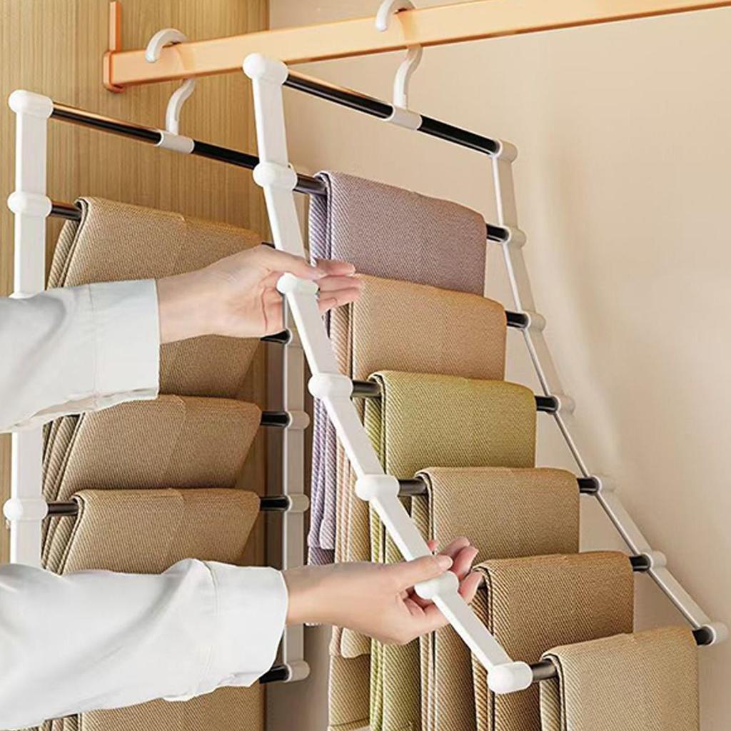 Pants Hangers Space Saving 6 Layers Foldable Rack 2 Pieces Clothing Hangers for Jeans Trousers Skirt Closet Bedroom Dorm