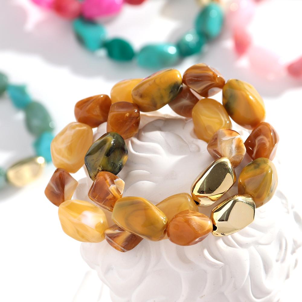 New Acrylic Irregular Geometric Beads Elastic Bracelets for Women Boho Resin Multicolor Beaded Bangle Handmade Jewelry Gifts