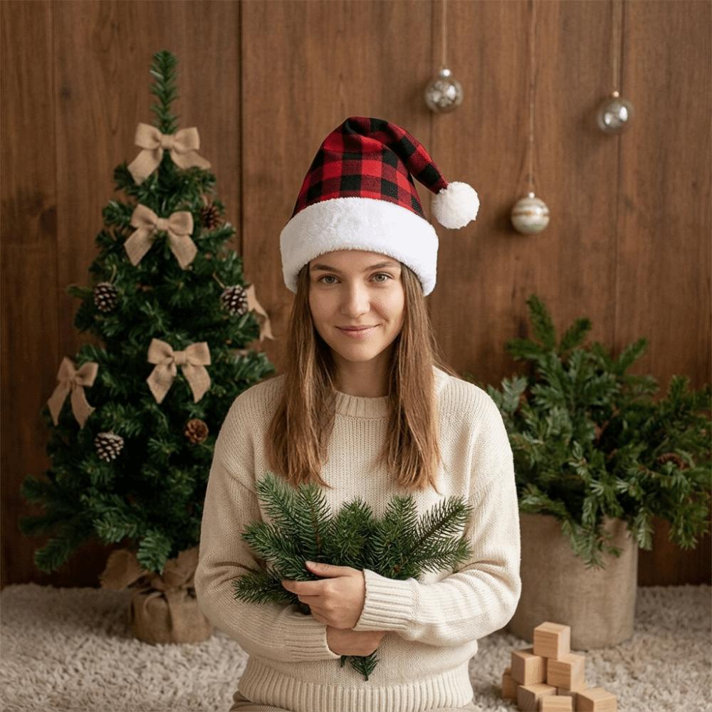 Multi Color Christmas Hat Checkerboard Santa Claus Hat Fashion Fur Xmas Cap  Home Decoration