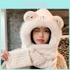 Polyester Winter Knit Hat With Earmuff And Scarf For Girls And Teens