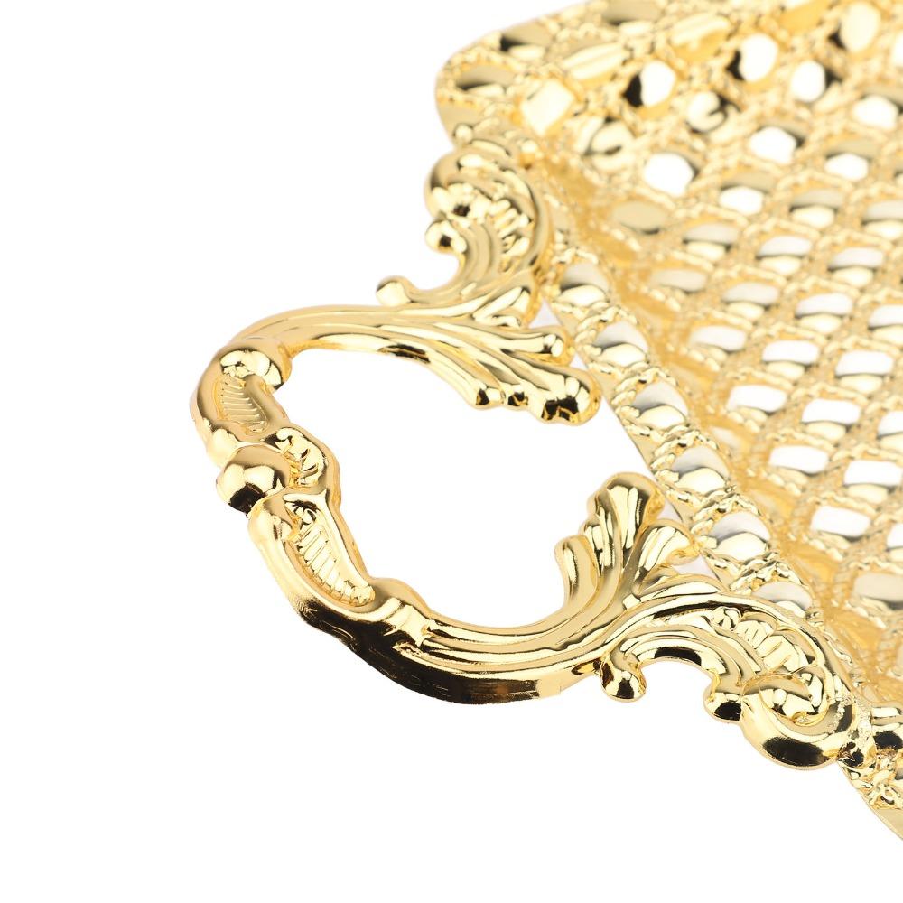 2pcs Gold Dessert Serving Tray Alloy Snack Dish Plate Cake Serving Stand Home Decoration