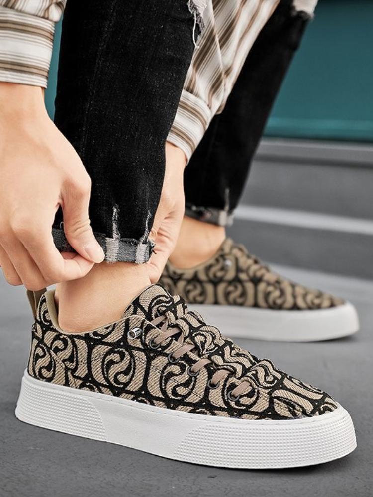 Fashion Man Shoe Low-Top Print Khaki Canvas Sneakers With Laces 2025 Trend Elegant Without Leather Fashion Price Casual Shoes for Men
